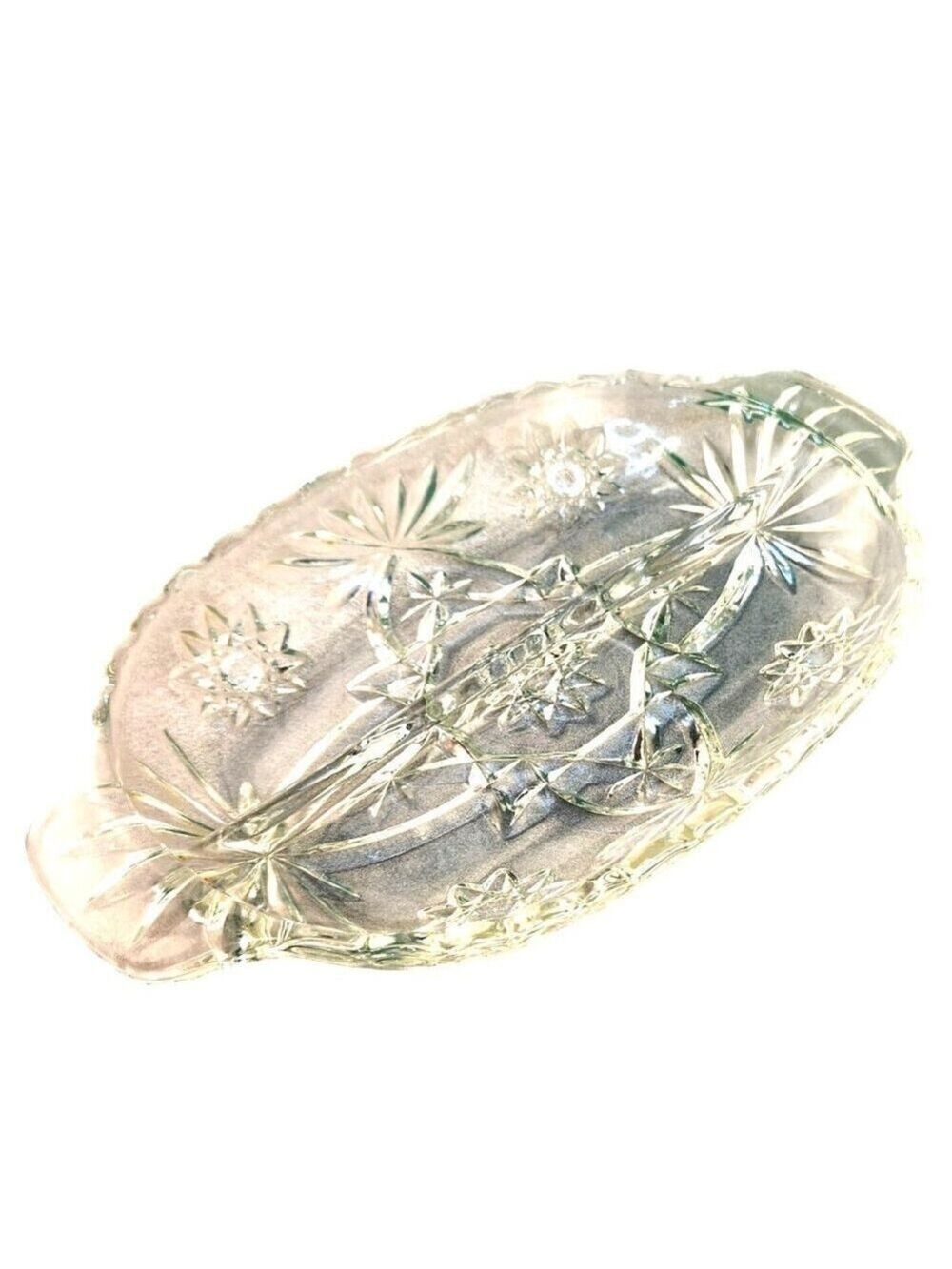 Anchor Hocking Star Of David Clear Glass Divided Oval Relish Nut Dish Vintage El